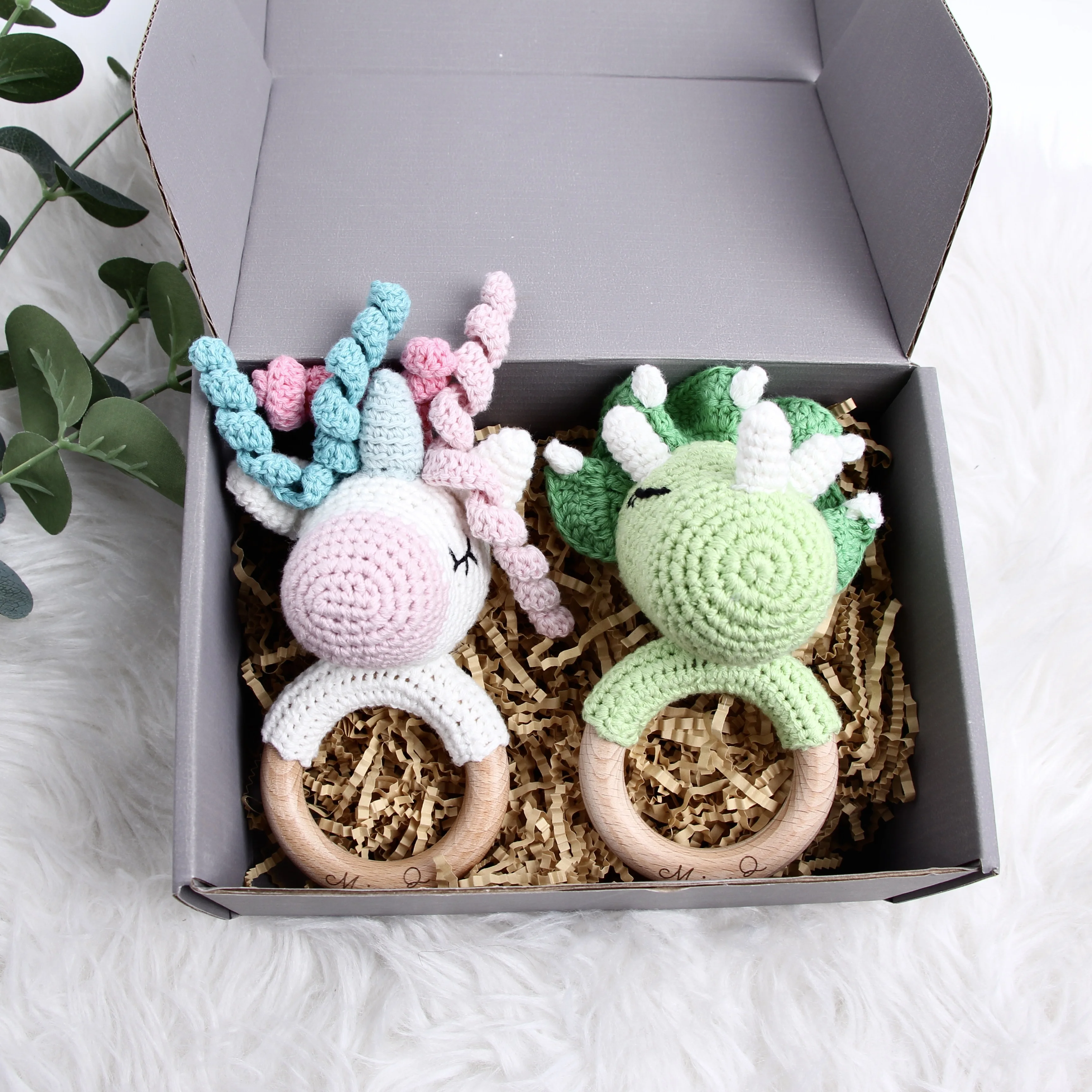 Etsy Hot Sell Baby Unicorn Wooden Rattle Crochet Teether Toy Set Factory