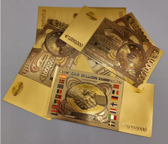 Banknotes 24k Gold Plated euro Commemorative Notes euro Bills Decoration Antique Plated Gold Souvenir 1000000