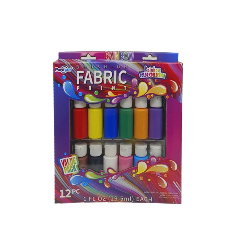 12pcs 1oz Fabric Paint Non Toxic Rainbow Color Textile Paint for Fabric Clothes Stationery Set