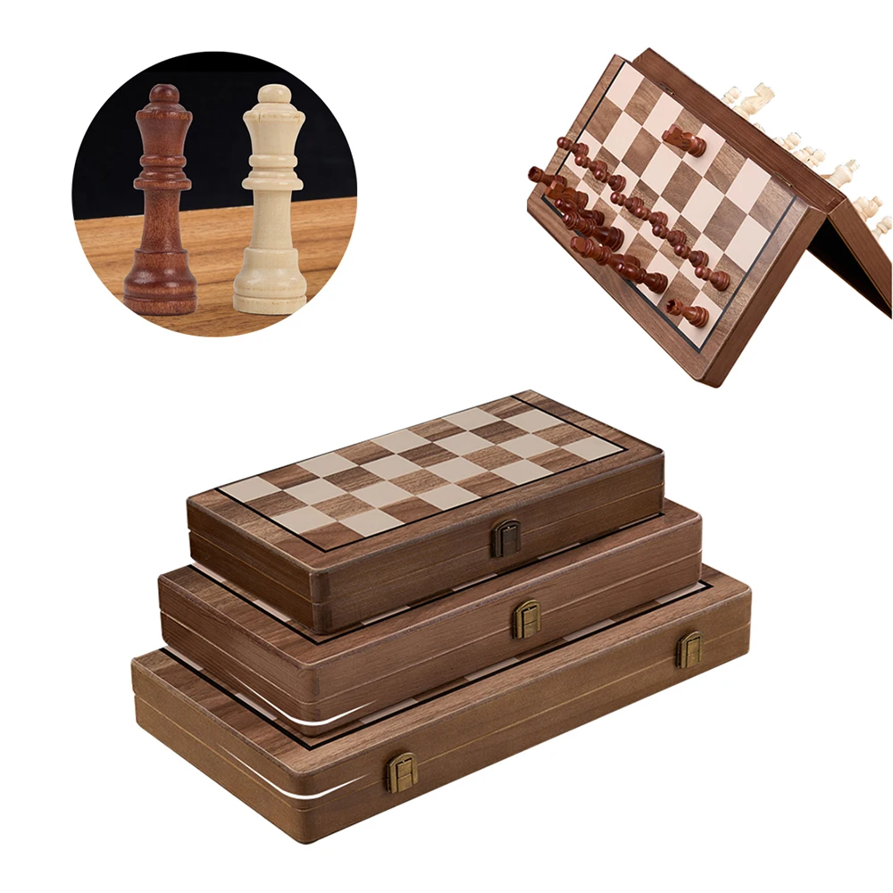 15' Magnetic Wooden Chess Game Set Folding Board Chess Pieces Storage Slots Chess Set for Beginners Kids Adults