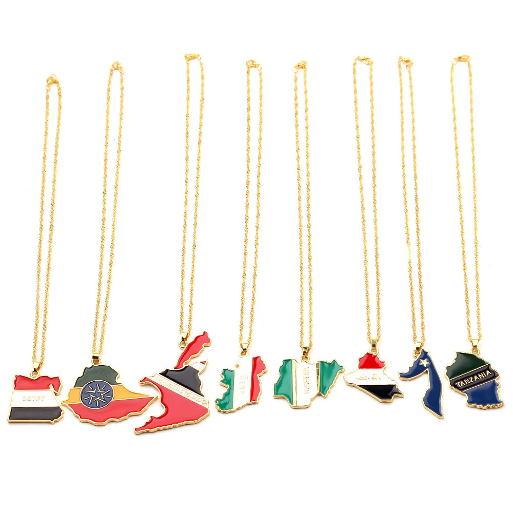Hot Selling Country Flag Collar Necklace World Map Pendant Necklace Map Alloy Drop Necklace