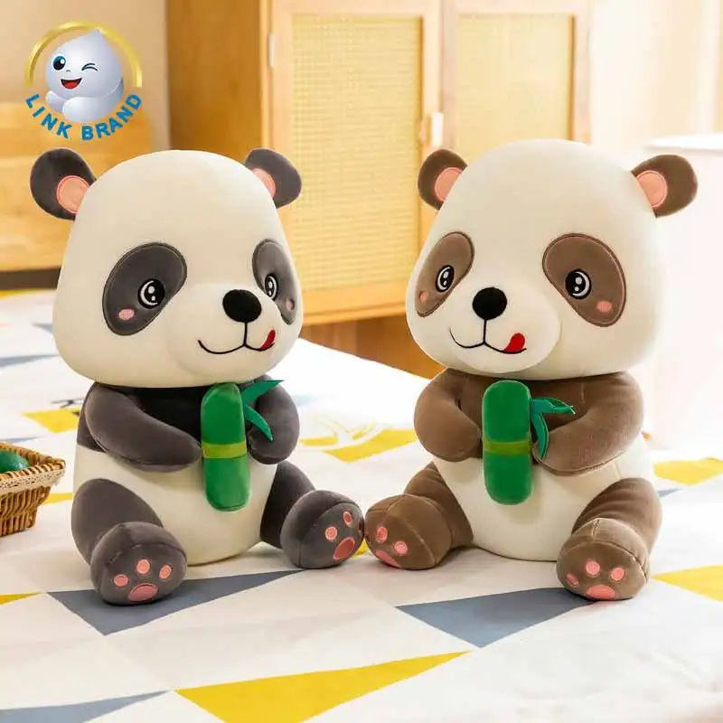 Custom Stuffed Animal 2023 Cute Chinese Panda Eating Bamboo Soft Plush Pillow Panda Toy For Kids Birthday Gift