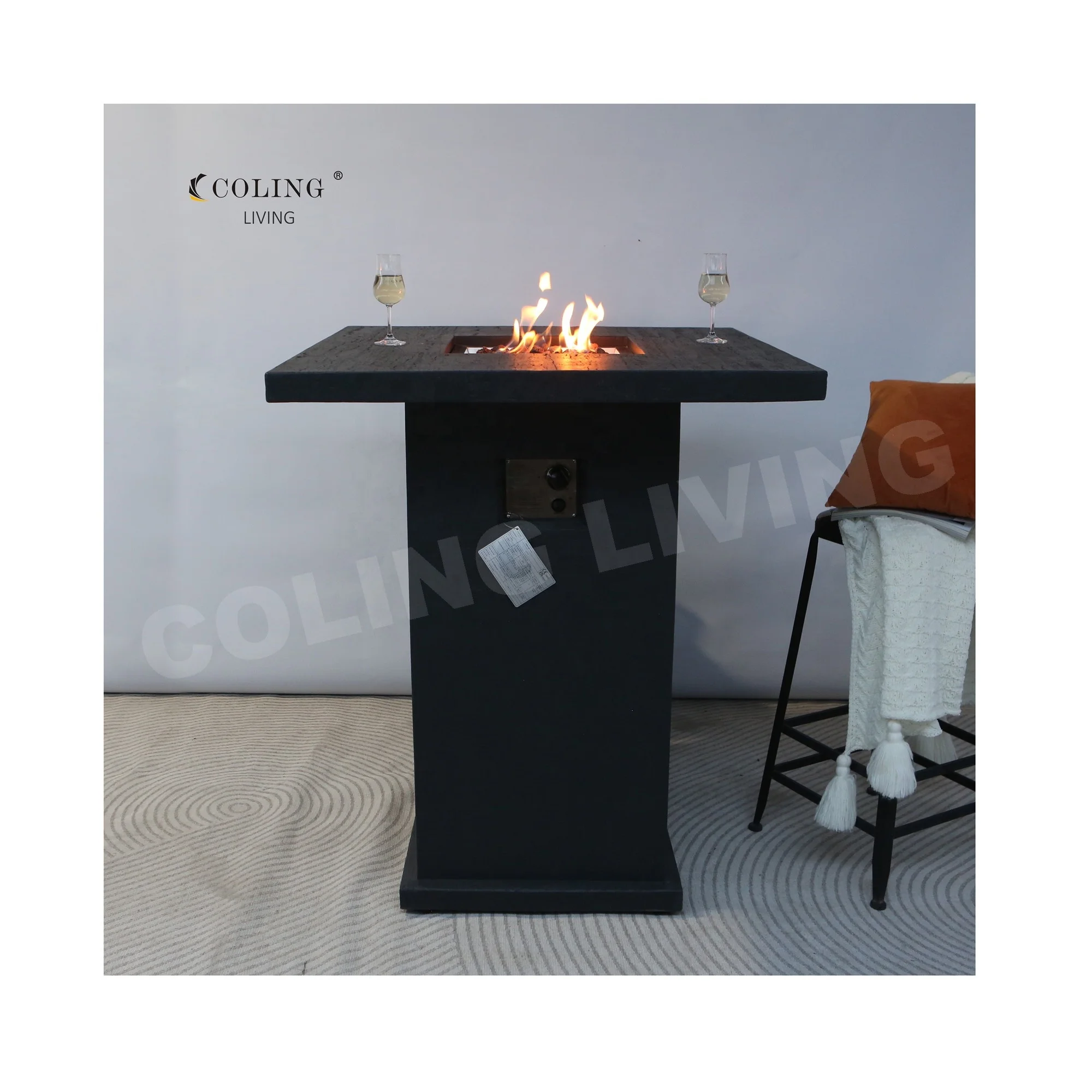 ColingLiving CG117-5  outdoor heating column dining concrete GFRC gas fire pit table