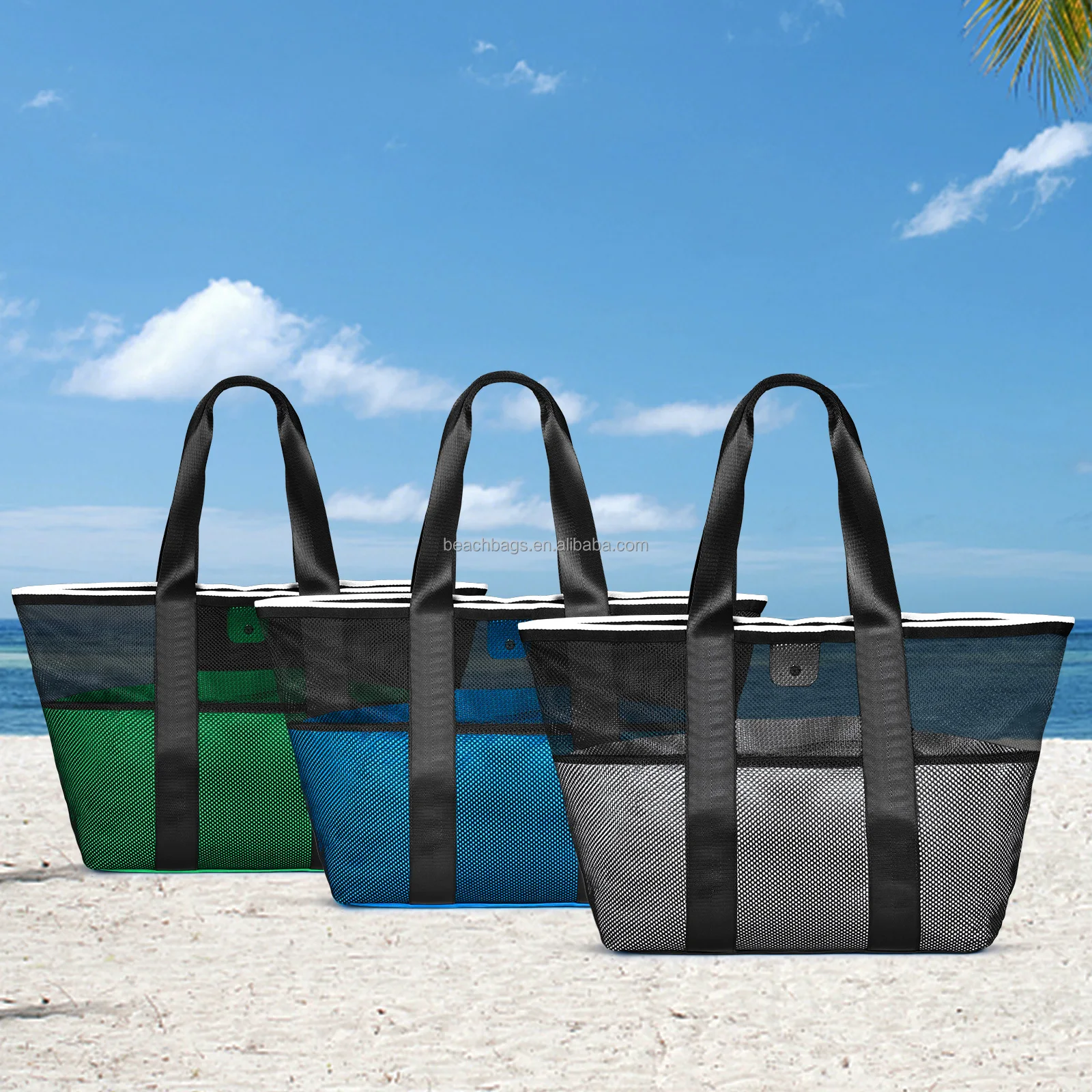 Custom brand handbags sublimation beach tote bag for women bolsos-para-mujeres- online Large mesh shopping ipsy glam beach bag