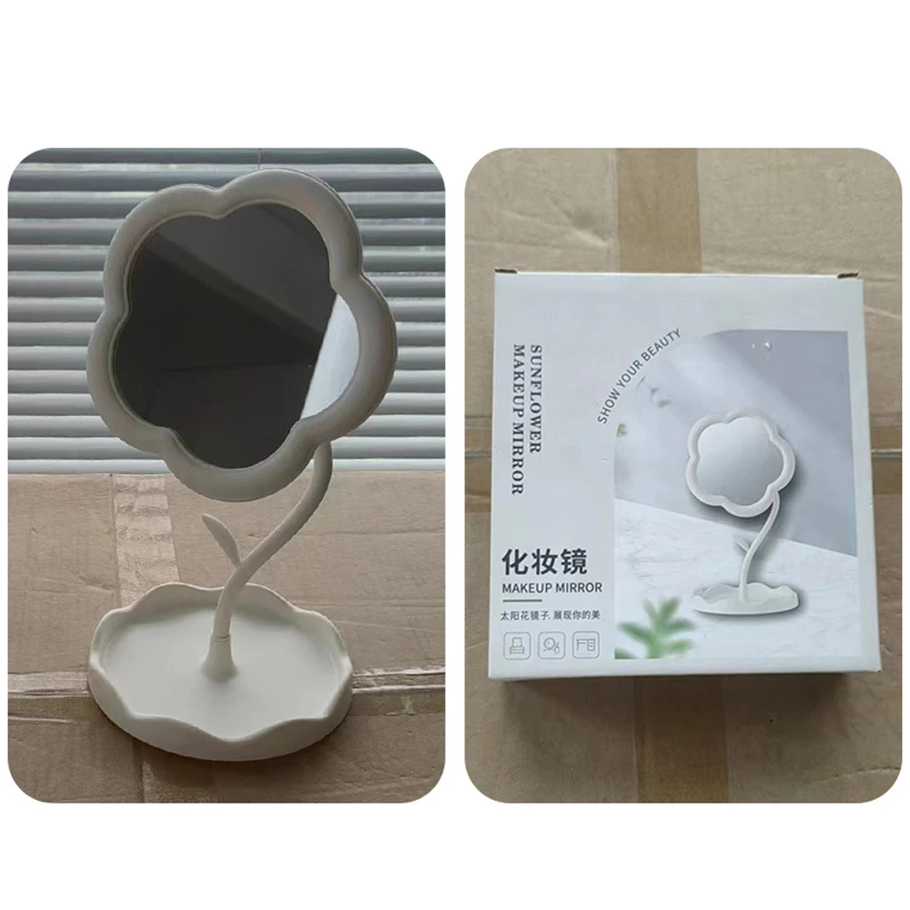 Home Decor Cute Lovey Girls Flower Shaped Makeup Vanity Mirror PP Plastic Cosmetic Desk Tabletop Mirrors with Frame
