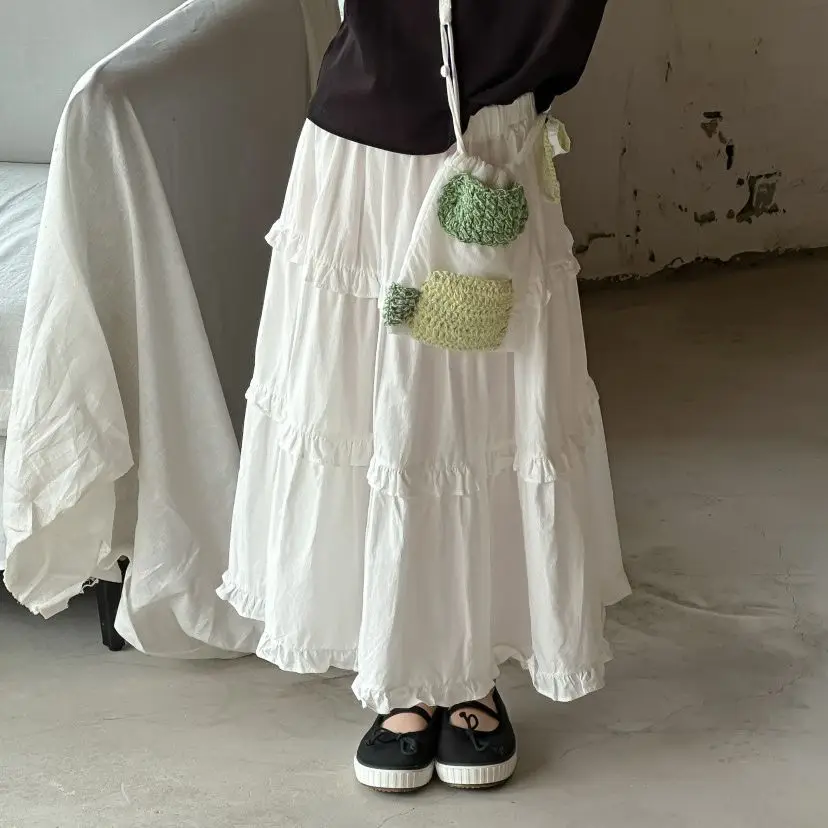 Wholesale 2024 New Summer Long White Lace Skirt For Children Girls