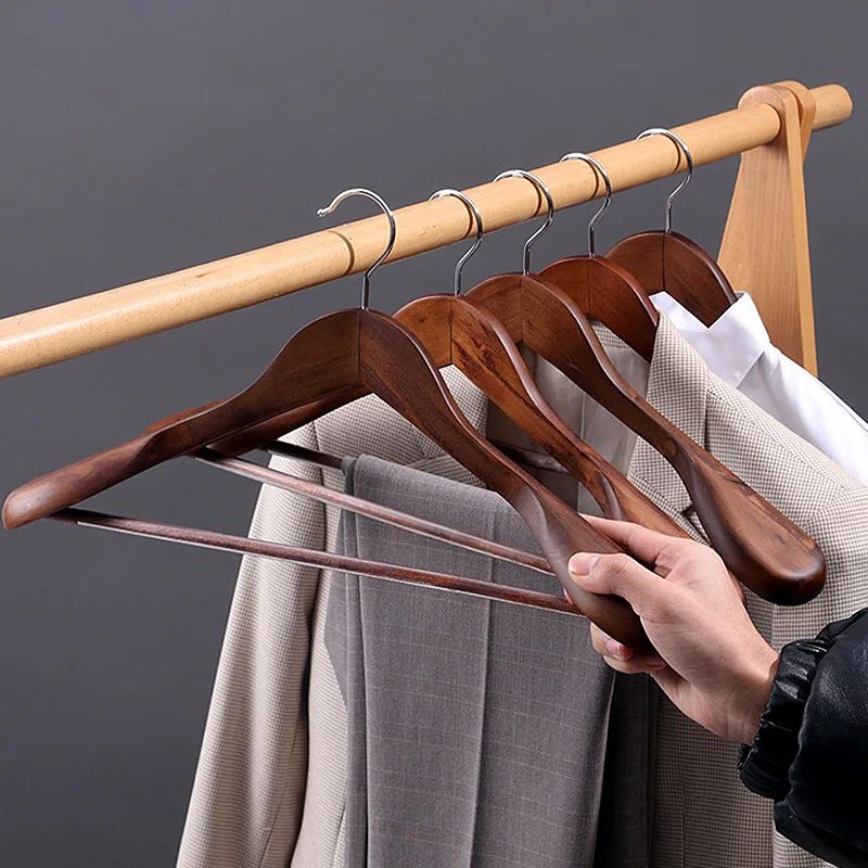 Bulk retail  flat hook wooden clothes wardrobe shop hanger factory sale Clothing store hotel  Hangers