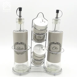 4pcs glass spice set with metal rack glass salt pepper oil and vinegar condiment cruet set with stainless steel lid cover