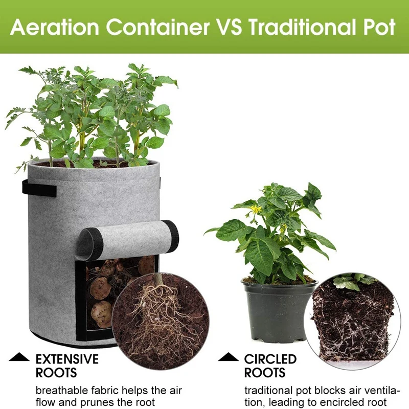10 Gallon  2mm Thick Felt Potato Grow Bags Planter Pot With Handles and Harvest Window for Potato Tomato