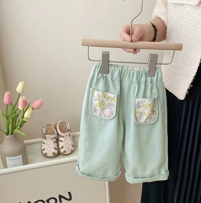 Wholesale 2024 Girls summer casual pants thin  loose wide leg pocket pants kids
