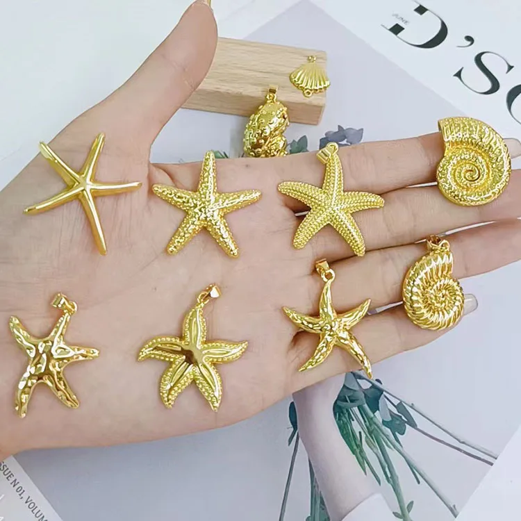 JS1796 массивный большой 18k позолоченный Раковина Морская ракушка звезда Шарм кулон для изготовления ожерелий