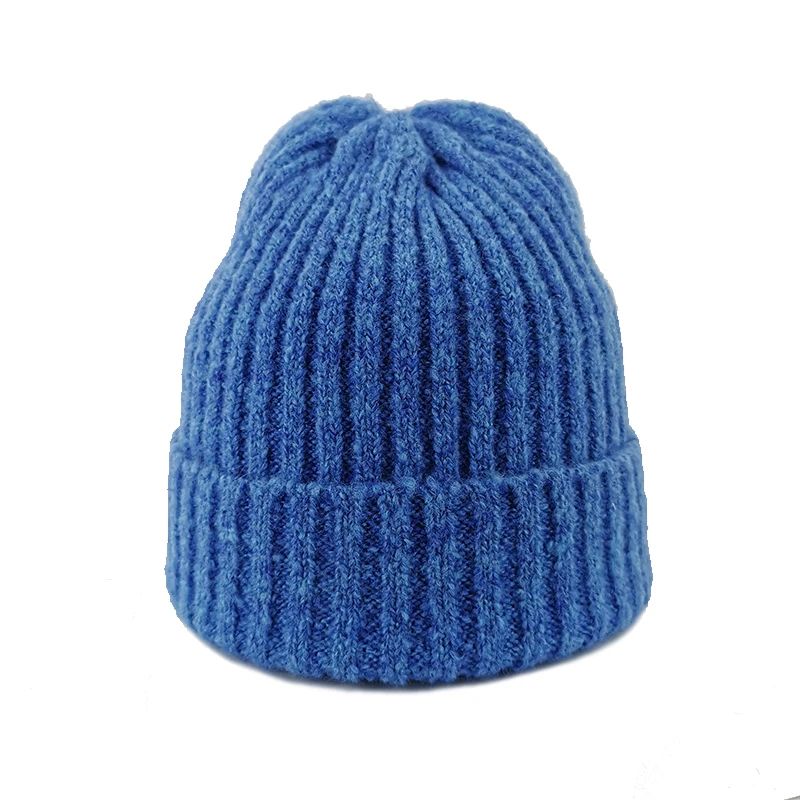 Hot selling adult basic beanie hats simple Plain color knitted winter hats