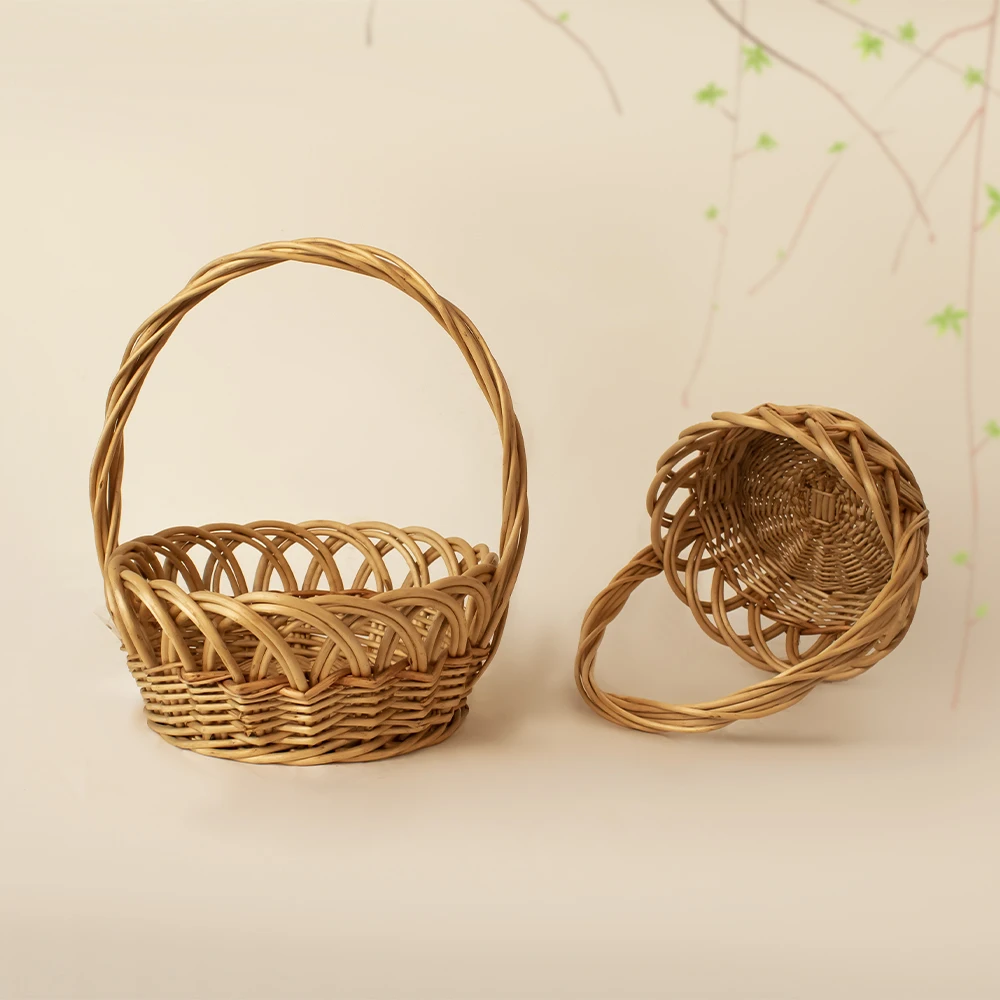 JY Cheap Black White Natural Flower Fruit Hand Wove Willow Wicker Storage Gift Basket Production China With Handles Fireplace
