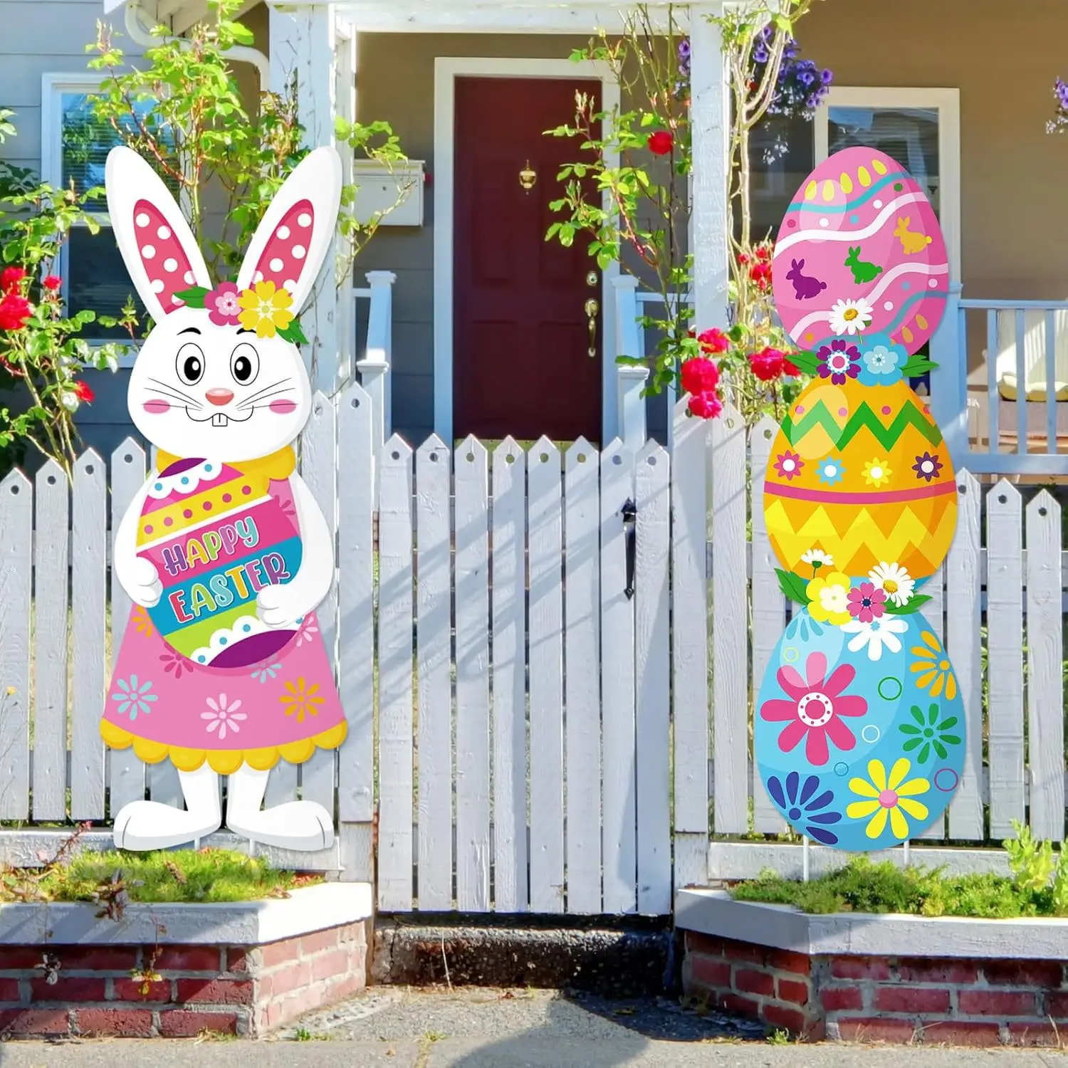 Easy to Set up Outdoor Party Decorations Easter Yard Signs Colorful Bunny Happy Easter Eggs theme Decorations