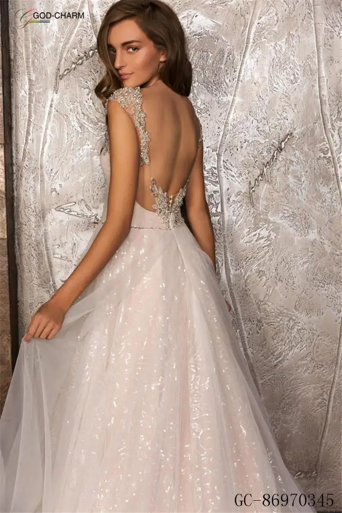 S-86970345  Wholesale A-line Beading Backless Wedding Dress 2019 Bridal Dress Wedding