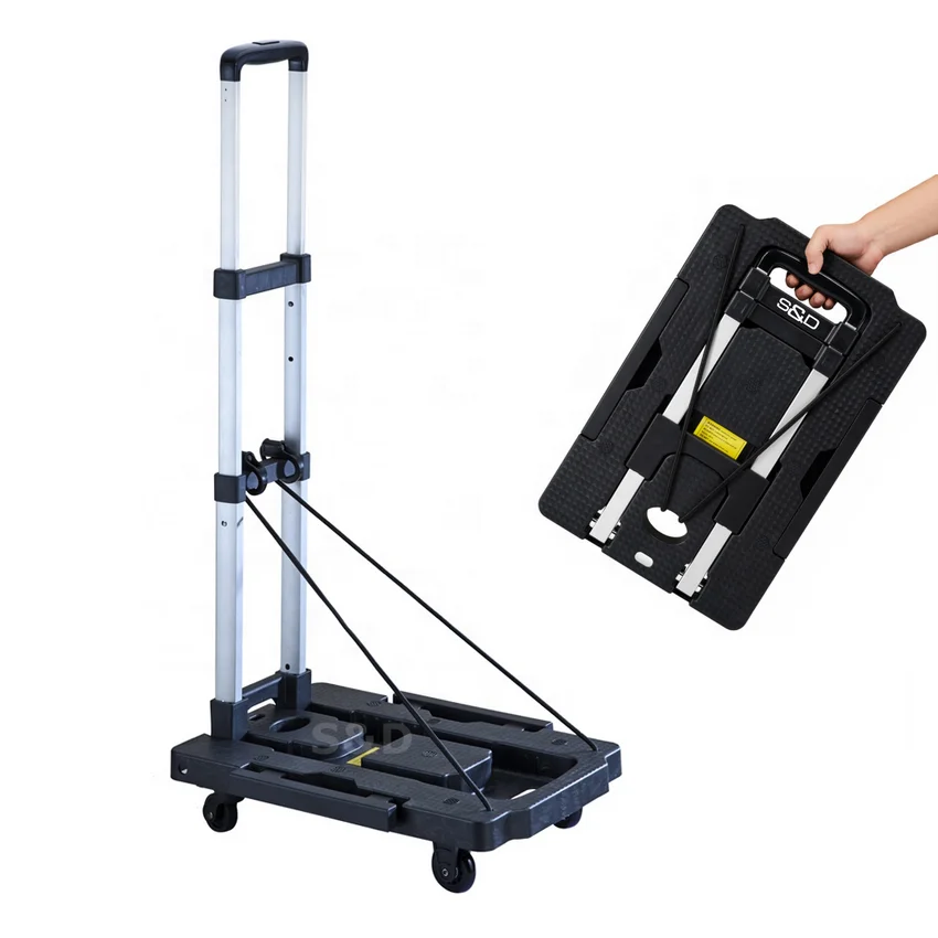 
Compact heavy duty platform flatbed lightweight portable dolly folding luggage hand trolley cart truck factory 5 spinner wheels 