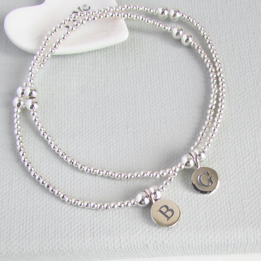 Unique Design Elegant Women Stainless Steel Personalised Engraved Coin Disc Sign Zodiac Charm Beaded Bracelet