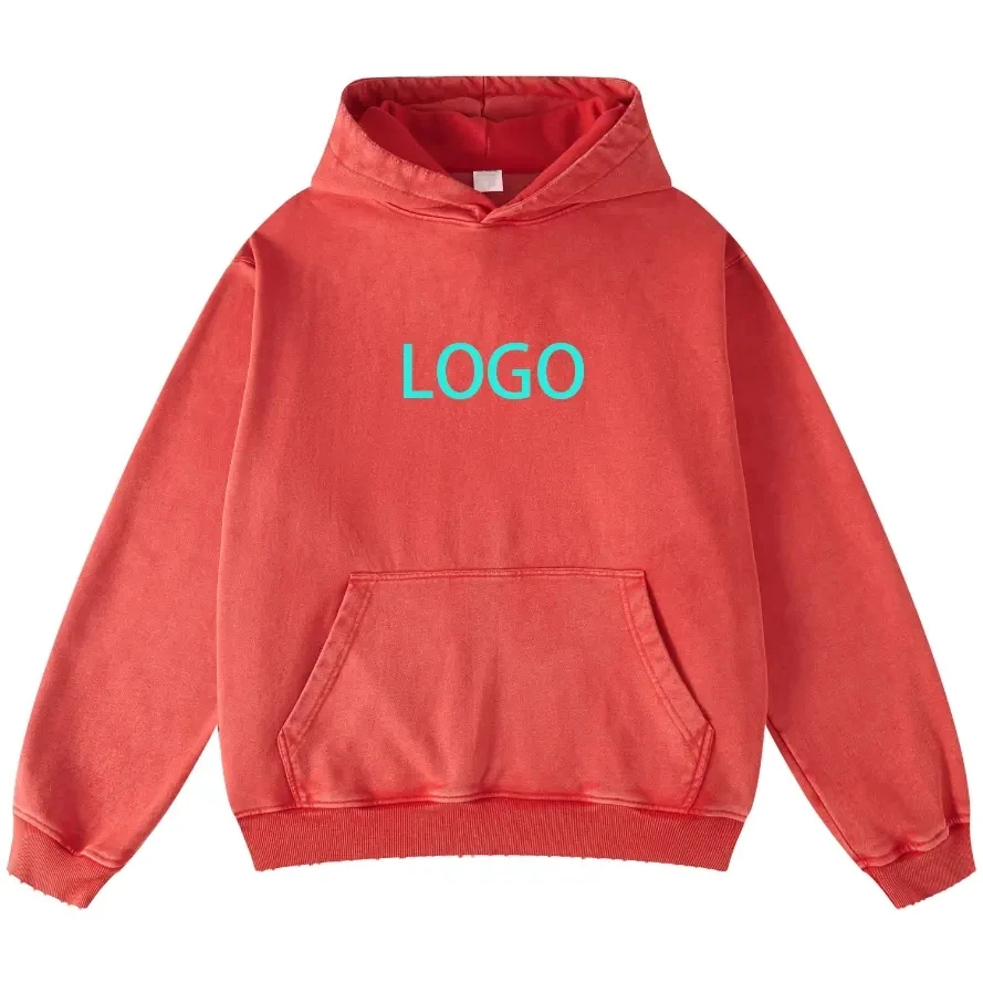 Oem Custom logo Unisex Heavyweight Oversize Vintage Acid Washed Fleece Hoodie Cropped Men Washed Distressed Hoodie
