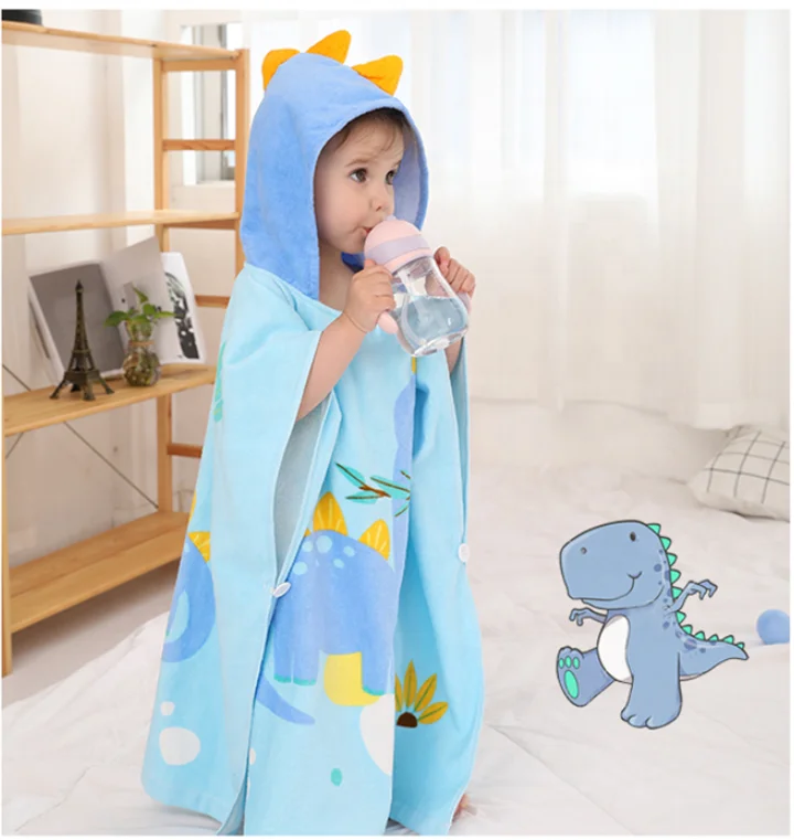 Dinosaur Printing Cartoon Style Kids Beach Swimming Changing Poncho towel