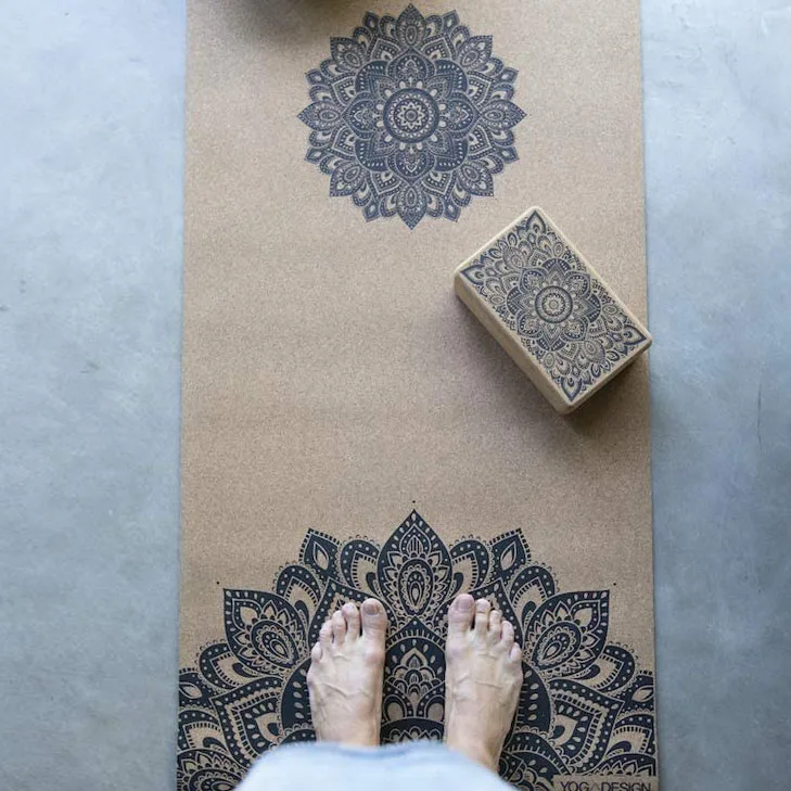 Eco Luxury Ideal for Hot Yoga Power Bikram Ashtanga Sweaty Workouts mandala printing YOGA DESIGN LAB The Cork Yoga Mat