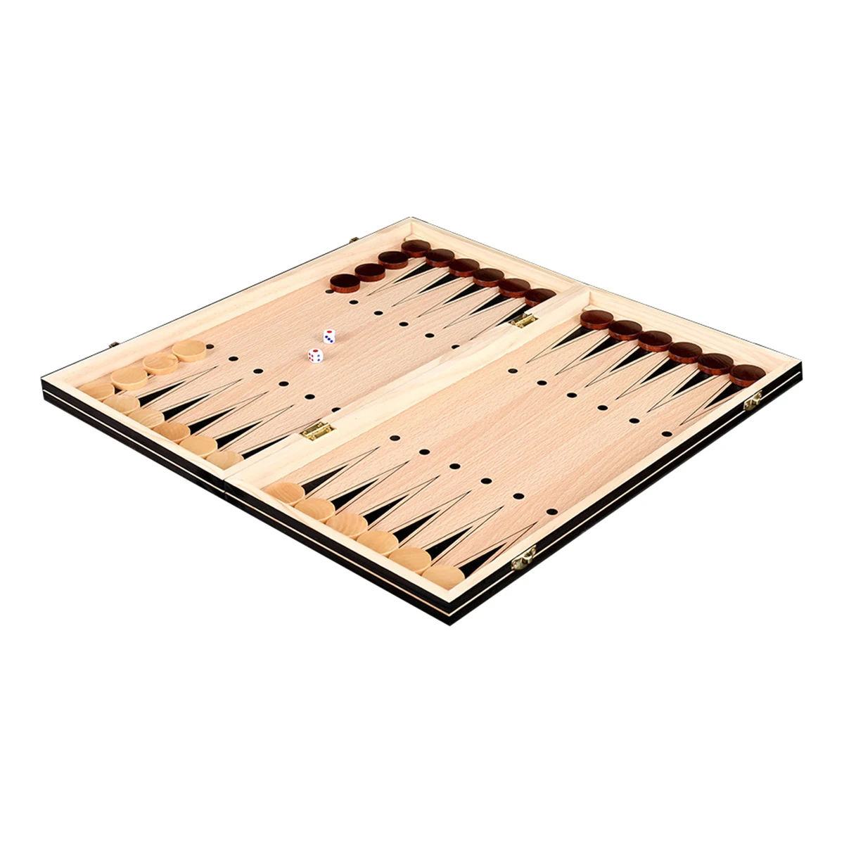 3 In 1 Wooden Chess Checkers Backgammon Games Set Folding Board with Chess Pieces Storage Slots for Beginners Kids Adults