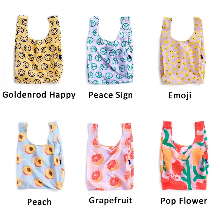 Reusable Custom Logo Printed Recycled Ripstop Nylon Eco Standard Foldable Shopping Bag with Tag