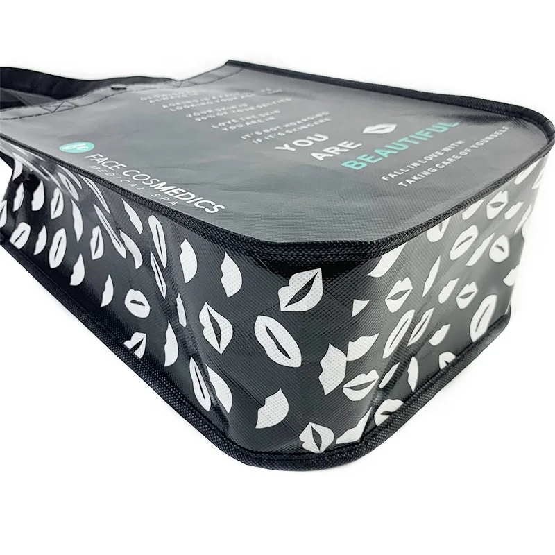 Promotional eco-friendly recycled handled non woven shopping bag with custom logos lululemon black shopping bag