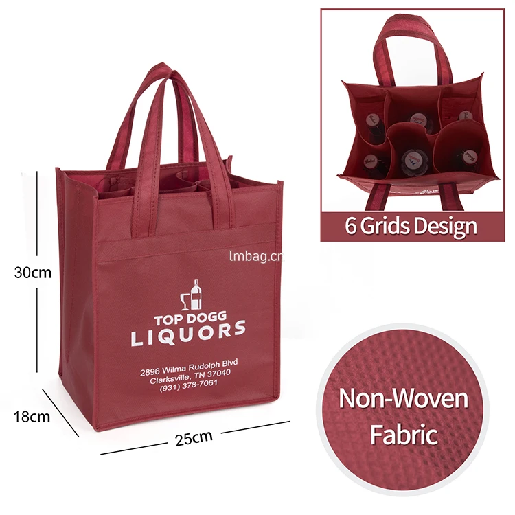 Wholesale 6 Bottle Non Woven Wine Bag Custom Logo