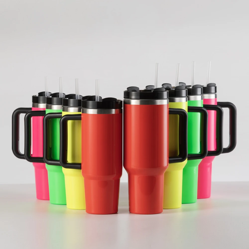 Wholesale Stainless Steel Double Wall Thermos Car Neon 30Oz Cups Tumbler With Handle Straw