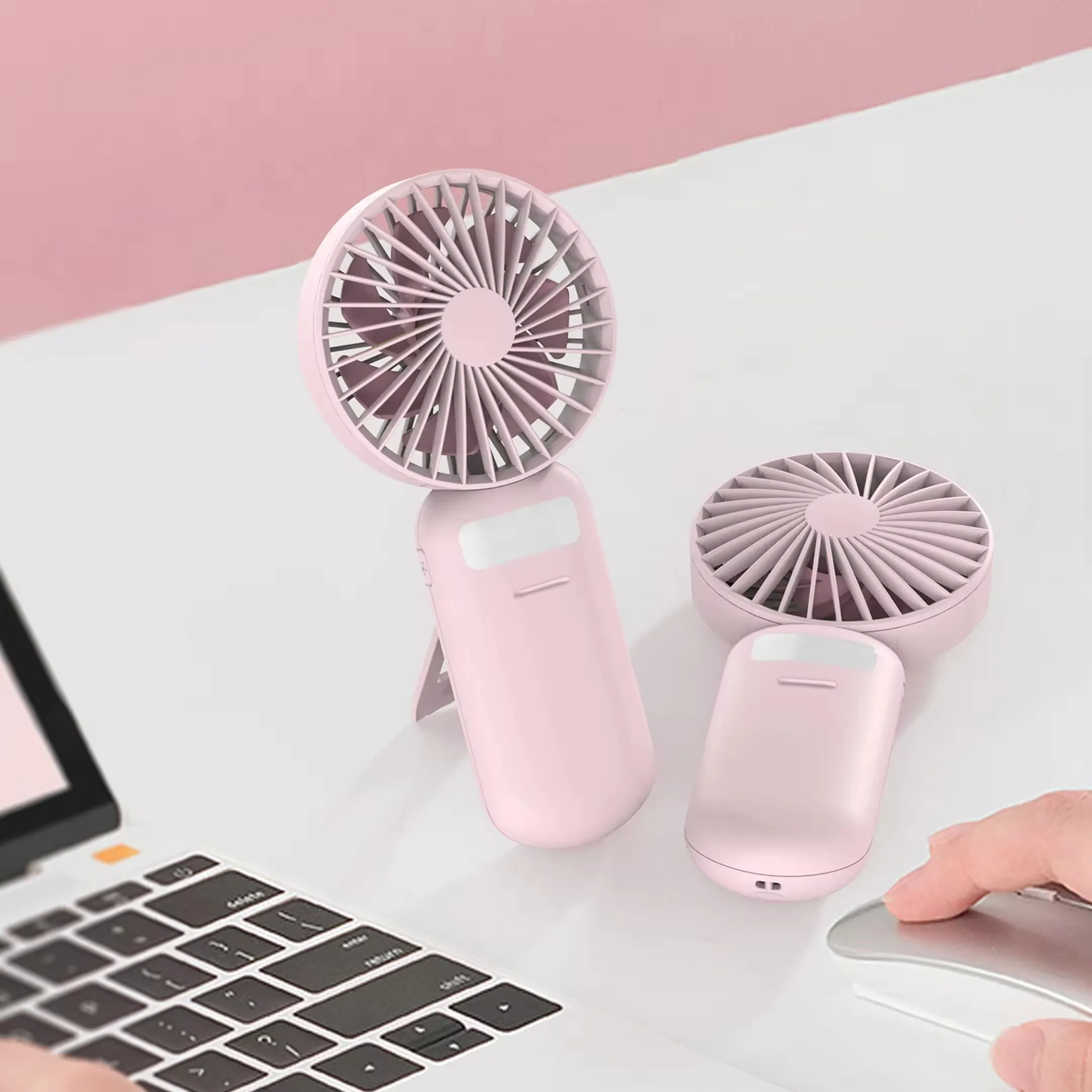 New Handheld mirror Portable fan Extension USB Charging mini Pocket Fan Portable Eyelash Extension 3 gear air cooler with holder