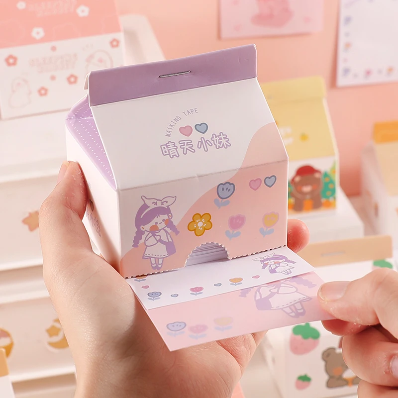 Creative Cute Milk Juice Beverage Box Design Stationary Sticky Notes Customized Cute Cartoon Sticky Notes