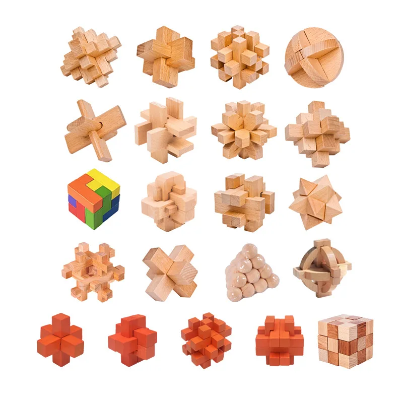 Wooden Toy Building Blocks Luban Lock Small Beech Wood Set Students Disassembly and Assembly Toys