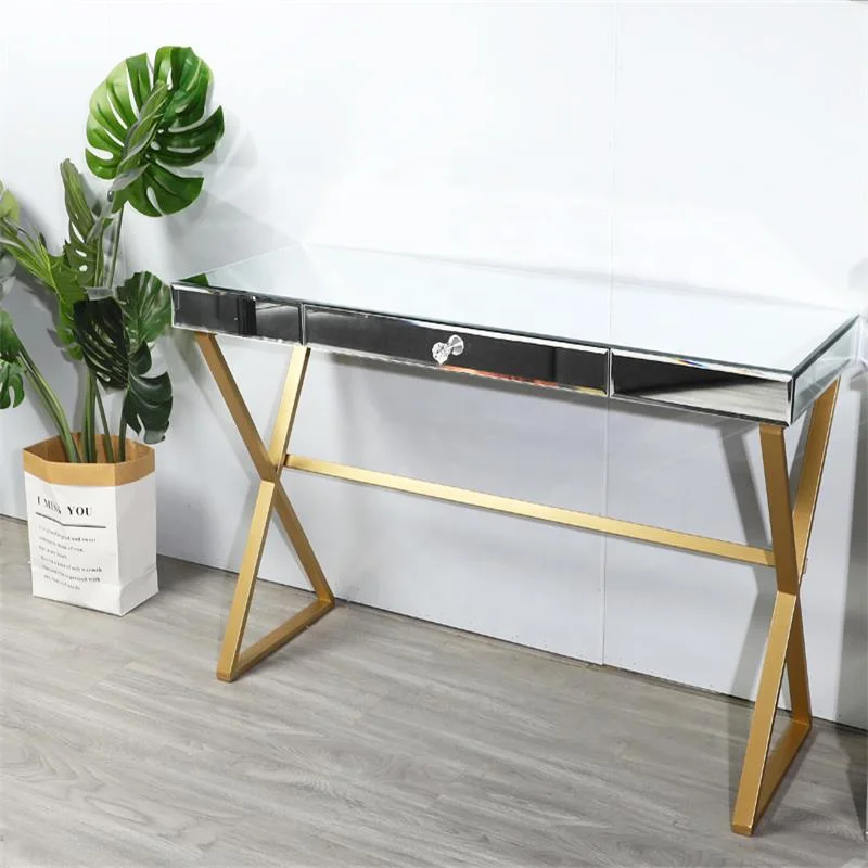 Modern Mirrored Desk Entry Table with 1 Drawers Mirrored Console Tables for Entryway Mirrored Vanity Makeup  Hallway table