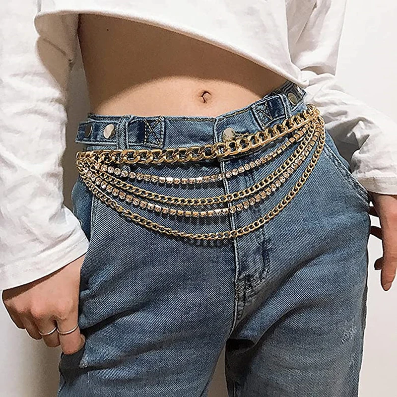 Latest Chain Belt Fashion Women Metal Belts Chains Chunky Luxury Multi Layer Crystal Diamond Waist Chain Belt (TC019)