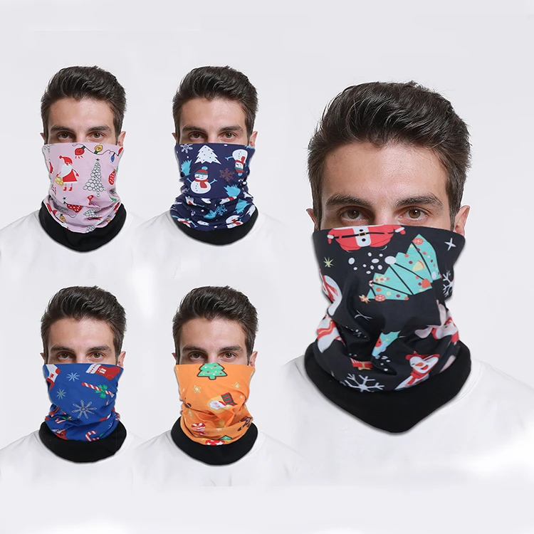 Merry Christmas windproof custom printed elastic polyester polar fleece neck warmer face cover bandana