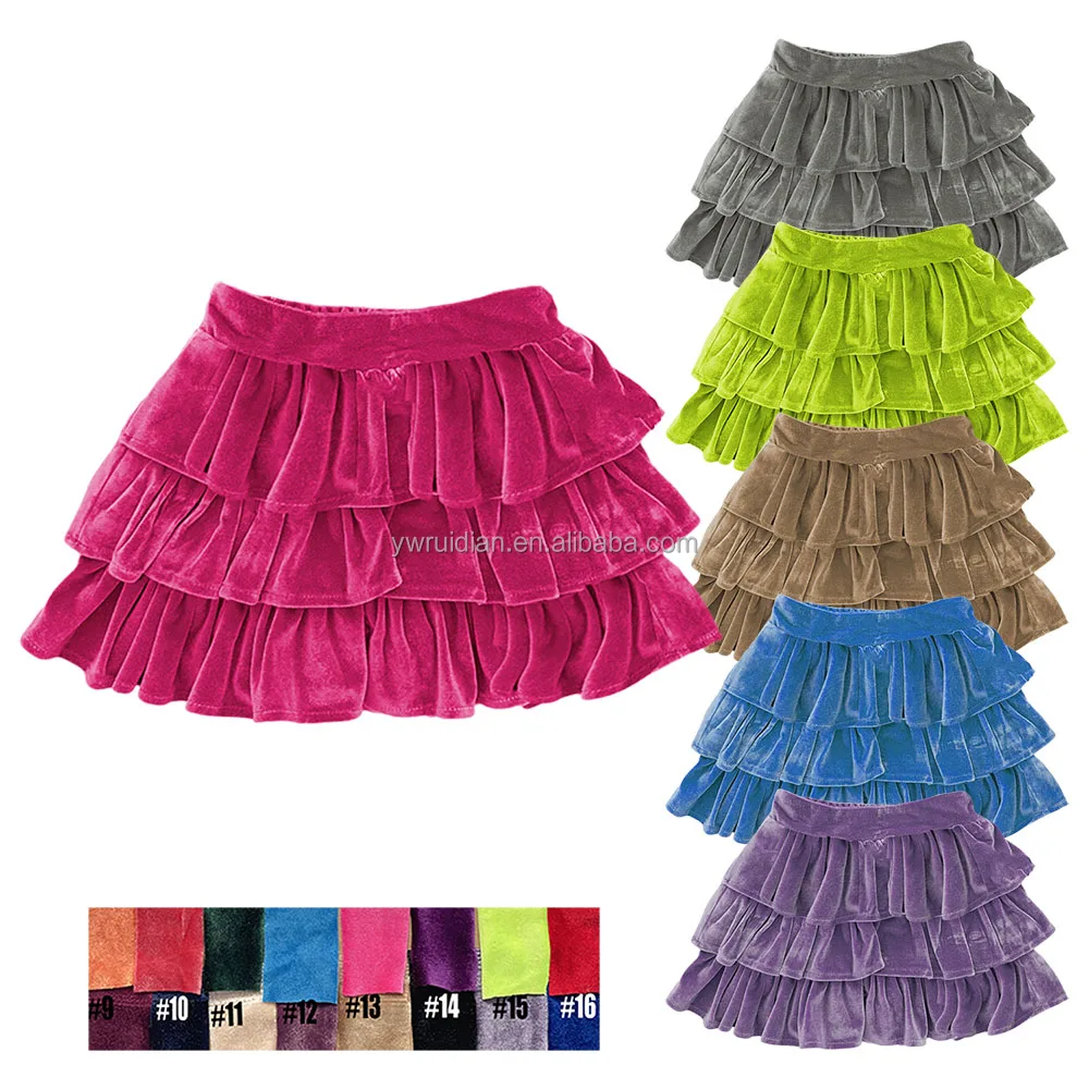 2025 Ruidian New Design Baby Ruffle Skort Kids Velvet Cake Layer Skirt Girls Velour Pink Tiered Skirt