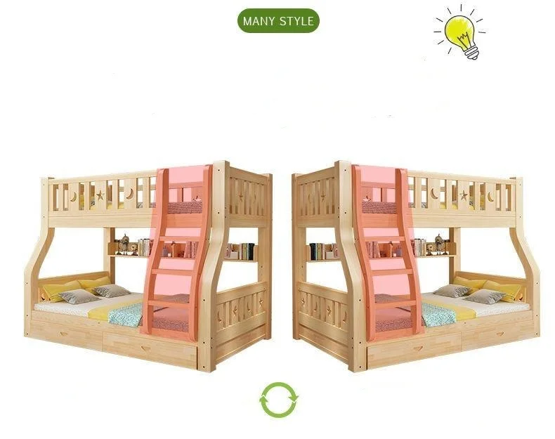 Bunk Bed, Twin Over Full Solid Wood Bunk Bed with Twin Size, Bunk Bed Frame with Guardrail and Ladder  for Kids Teens Bedroom
