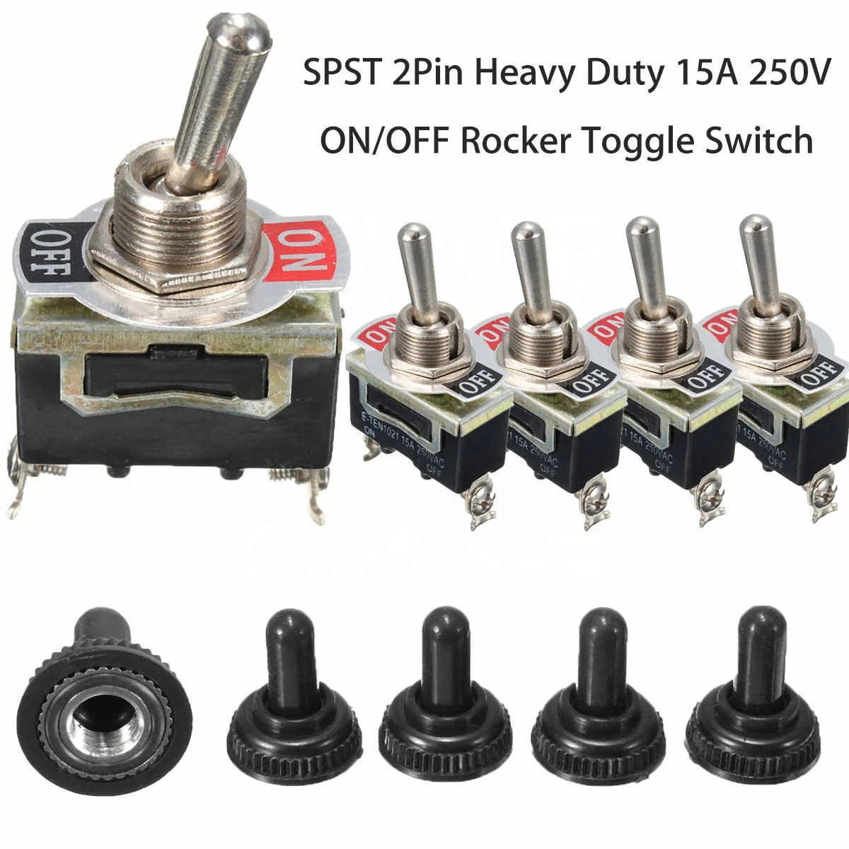 5 шт. x SPST 2Pin тяжелый 15A 250 в ВКЛ/ВЫКЛ Кулисный тумблер водонепроницаемый ботинок кулисный переключатель