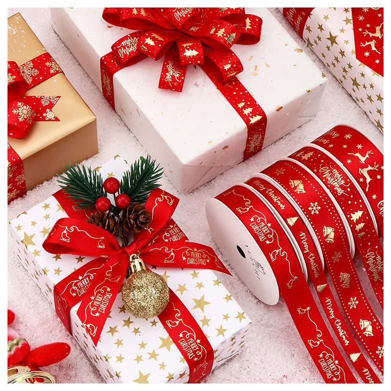 Christmas Ribbon Gift Box Packaging Ribbon Christmas Tree Decoration Red Christmas Cake Ribbon