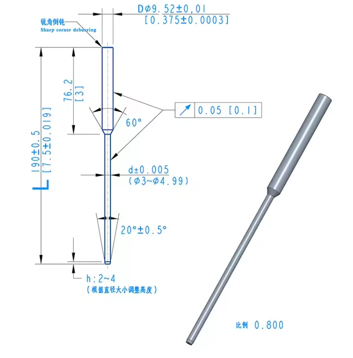 China manufacturer Customized 6*70mm Polished Straight Tungsten Carbide Pilots YG10X with high quality