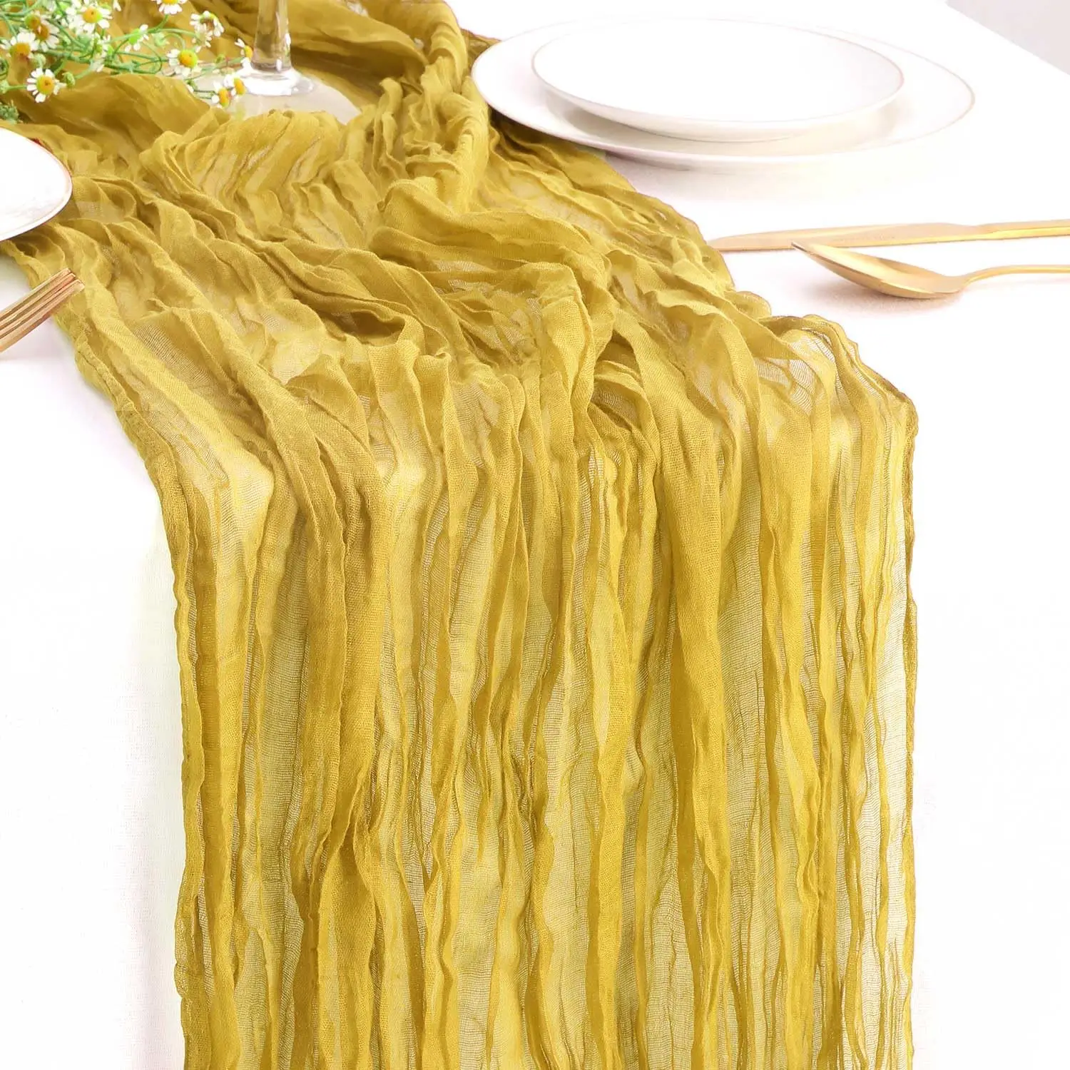 Elegant Durable Cotton Table Flag Cheesecloth Runner Printed Gauze for Wedding or Home Decor Woven Technique Used in Hotels