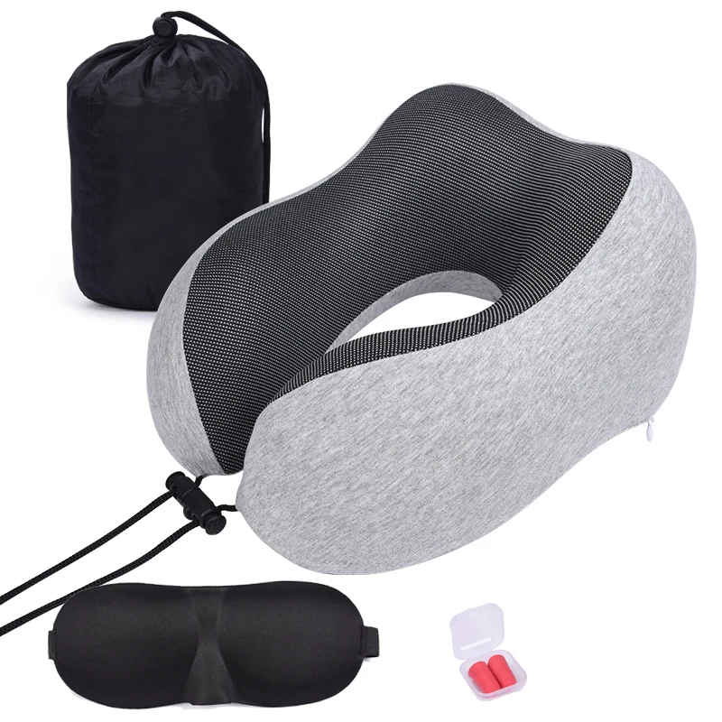
2021 Amazon Hotsaling 100% Cotton Comfortable U Shape Memory Foam Travel Neck Pillow 