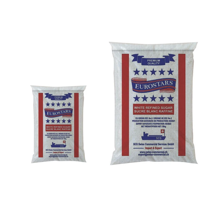 20FT  480 BAGS FACTORY DIRECTLY SALE ICUMSA 150 WHITE REFINED SUGAR EUROSTARS BRAND PRODUCED IN EUROPE