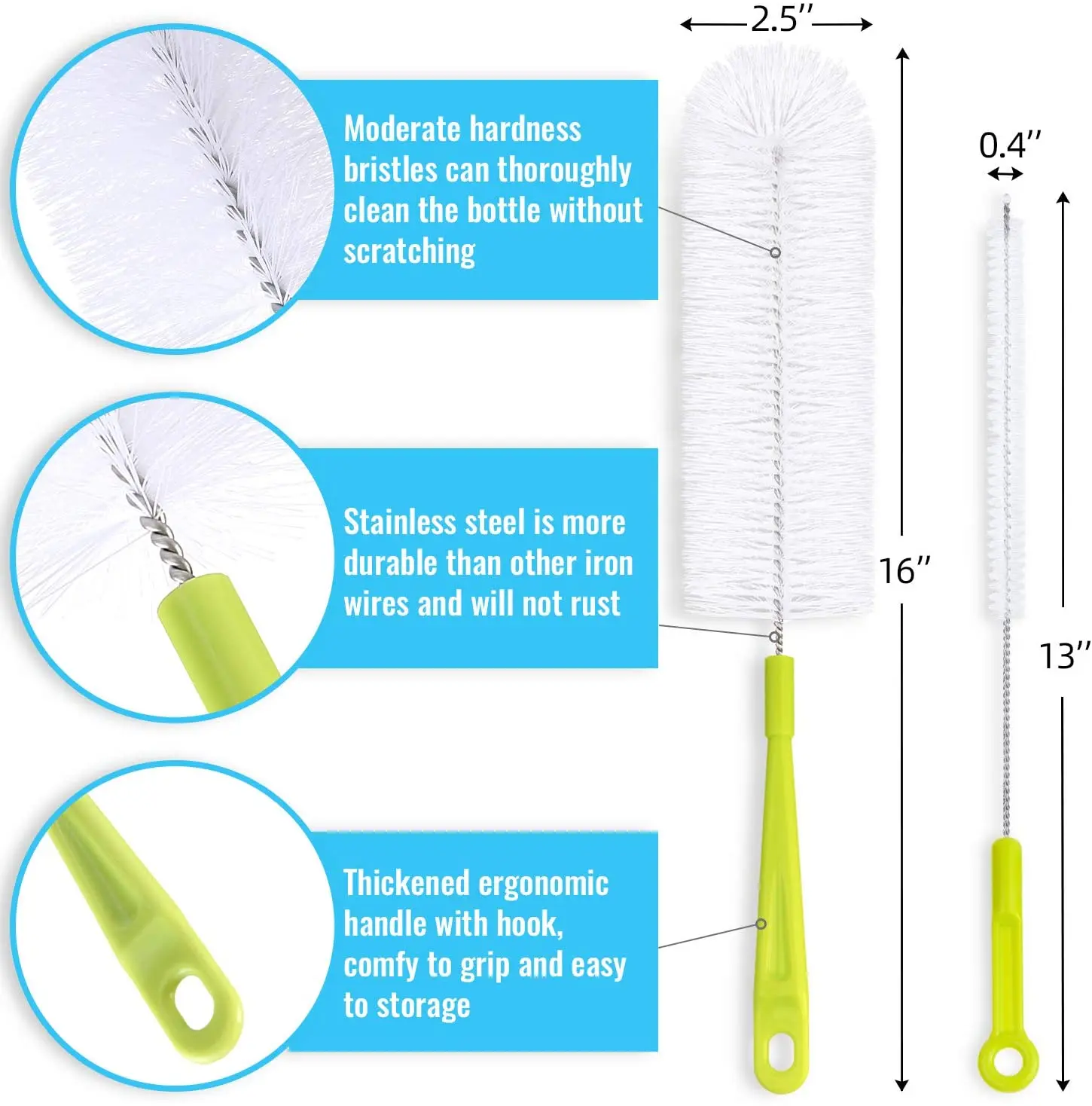 bottle cleaning brush aet - long handle bottle cleaner for washing narrow neck beer bottles/lid cleaner brushes