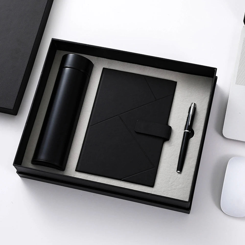 Luxury Exactive Leather Notebook, Thermal Cup And Pen Corporate Logo Business Gift Set For Staff Opening Ceremony/