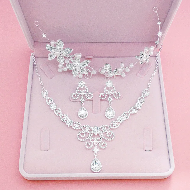 BY4334 Wholesale Bridal Rhinestones Crown necklace earrings set Wedding Crown jewelry set