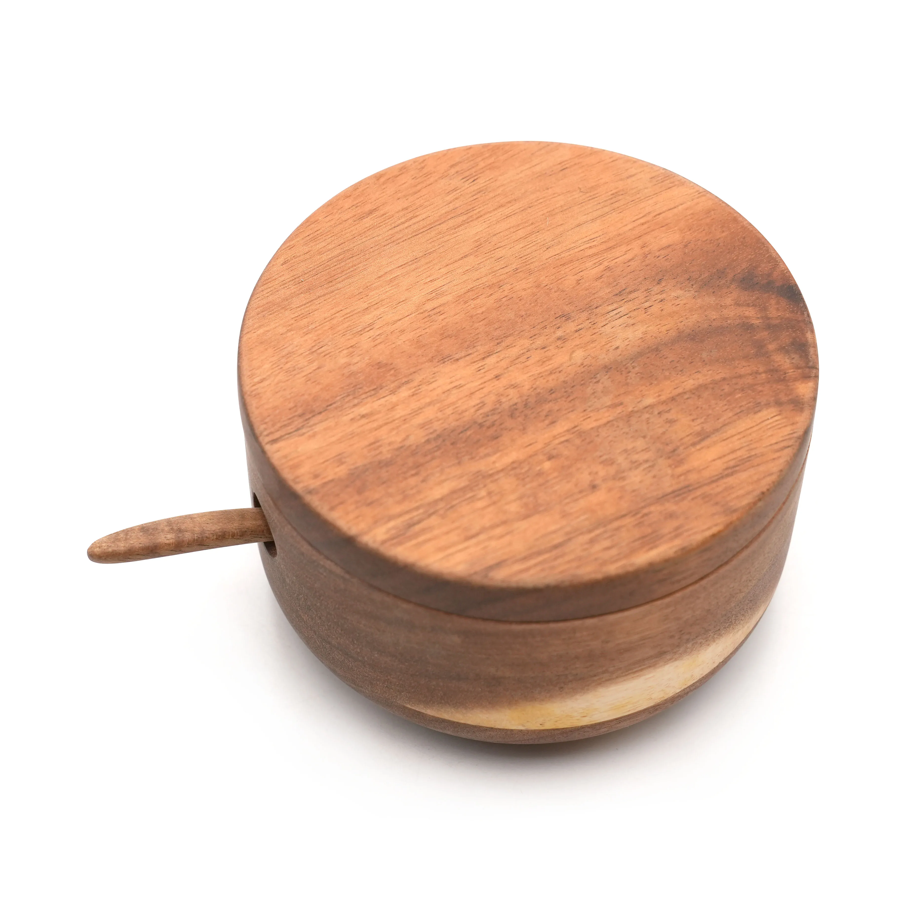 Salt Keeper Wood Jar For Kitchen Round Wood Salt Cellar Container Wood Salt & Spice Box With Swivel Cover