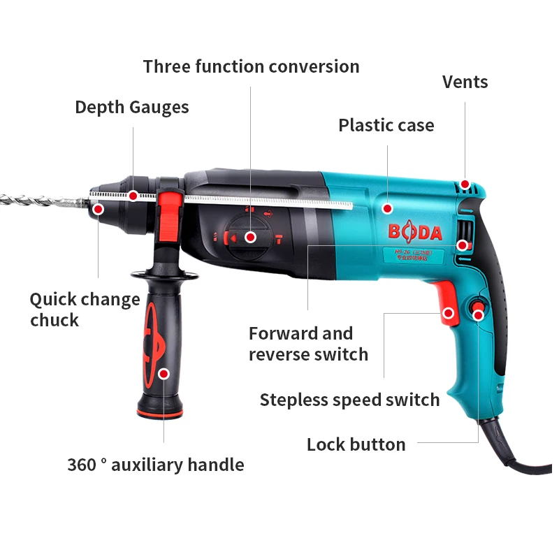 Boda power tools 26mm high quality three uses 850W rotary hammer drill