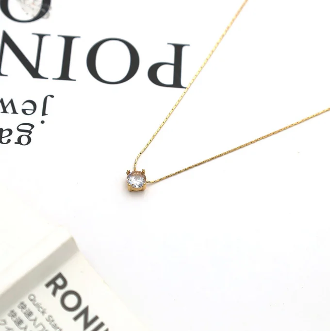 Minority Simple 18k Gold Bamboo Chain Net Red With Four Claws Zircon Necklace Stainless Steel Do Not Fade Color Jewelry Women