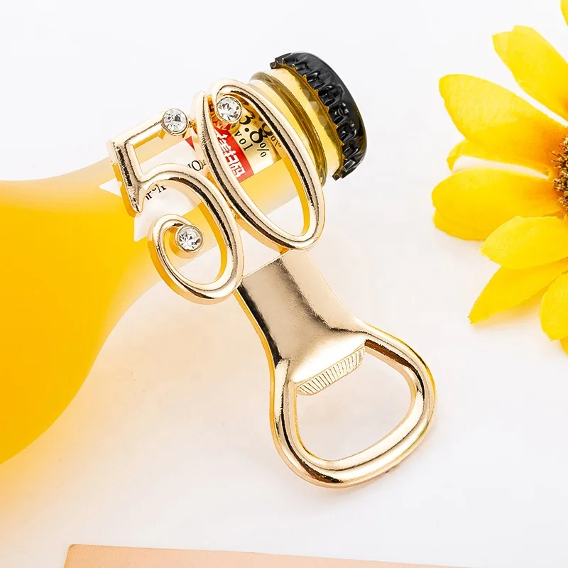 New Fashion Metal Zinc Alloy Gold 50 Anniversary Celebration Party Wedding Gifts Bar Beer Bottle Opener